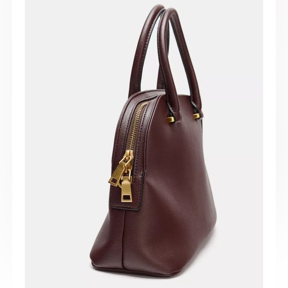 ZARA DOUBLE HANDLE CITY BAG BURGUNDY RED - Picture 5 of 7